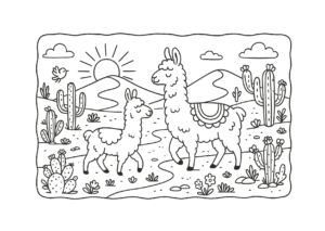 desenho de Lhama no estilo Bobbie Goods, para colorir